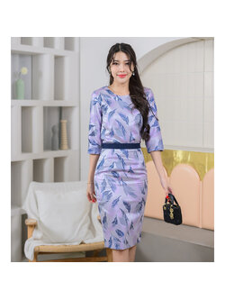 kudapy ชุดเซ็ทสีม่วง เนื้อผ้า "jacguard" เสื้อแขน3ส่วน ผ้าทอลายสวย กระโปรงใส่ได้ 2 แบบ ผ่าหน้าผ่าหลัง ตัดขอบกระโปรง เหมาะกับทุกงาน