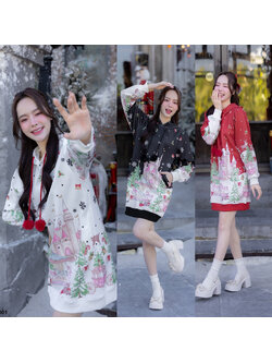 kudapy เสื้อแขนยาวมีฮู้ด collection คริสต์มาส สีแดง/สีดำ/สีขาว