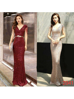 kudapy ชุดราตรียาวทรงหางปลา ผ้าปักเลื่อมสีแดง/สีครีมทอง แม๊กซี่ปักเลื่อม+เข็มขัด เลื่อมประกายแวววาวระยิบระยับสวยหรูดูแพง