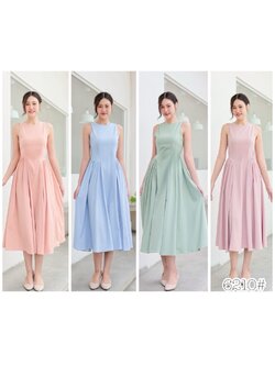 kudapy เดรสออกงาน แขนกุด คอกลม ทรงเก๋ กระโปรงบานพริ้ว แต่งจีบสะโพก มีริ้บบินโบว์ผูกหลัง