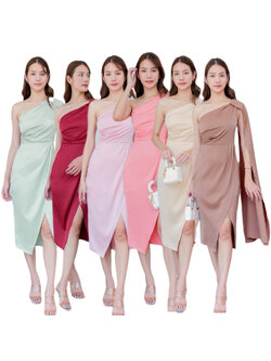 kudapy เดรสสั้น ใส่ออกงานไหล่เดี่ยว กระโปรงทิวลิป แต่งชายสไบ มีซับกระโปรงสั้นด้านใน