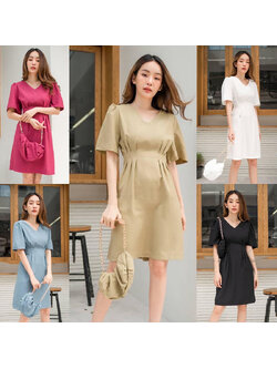 kudapyเดรสสั้นสีแดง/เขียว/ขาว/ฟ้า/ดำ เรียบหรู มีกระเป๋าแมทให้ด้วยจ้า งานไฮโซมากๆ