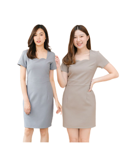 kudapy เดรสสั้นสีมัทฉะ/สีเทา คอหัวใจแขนสั้น เข้ารูปเอว ทรงสวยเป๊ะมาก เนื้อผ้าหนามีน้ำหนัก ซับในทั้งตัว