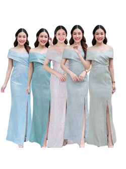 kudapy ชุด Maxi สีชมพู/สีฟ้า/สีเทา/สีทอง/สีเขียวมิ้นท์ ทรงไขว้อกแถบใหญ่ ทรงนี้เรียบหรู กระโปรงหางปลา ผ่าหน้า