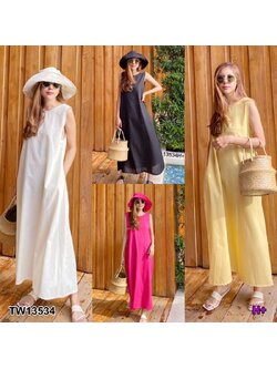 kudapy Maxi Dress เดรสยาวสีส้ม/สีครีม/สีเหลือง/สีเหลือง/สีดำ/สีขาว เว้าหลัง แขนกุด มีกระเป๋าข้างสองข้าง เนื้อผ้าลินินเนื้อดี เรียบหรูดูดีสุดๆ