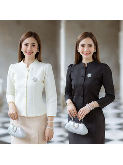 kudapy เสื้อผ้าไหมฝรั่งเศสสีขาวครีม/สีดำ สีพื้น อัดกาวให้ทั้งตัว ทรงสวยตามแบบ การตัดเย็บเนียบ ทรงสวย ใส่สวยทุกรูปร่าง