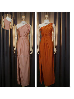 kudapy เดรสยาวออกงานสีโอรส/สีส้ม ติ้งสวยแพง กระโปรงผ่าข้าง ซิปข้าง ใส่ได้ทั้งงานเช้า งานเย็น