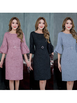 kudapy เดรสสั้นสีชมพูกะปิ/สีฟ้าเทา/สีดำ ทรงแขนยาวบอลลูน ปลายแขนดีไซน์เป็นพุ่มช่วงปลายแขนดูสวยหรูมาก