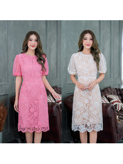 kudapy เดรสสั้นสีขาวซับครีม/สีชมพูสด ลูกไม้ถัก งานผ้าลูกไม้คัดเกรดผ้รุ่นนี้ทอลายแน่น ลายดอกชัดเราใช้ผ้าคัดเกรดสวยมาก