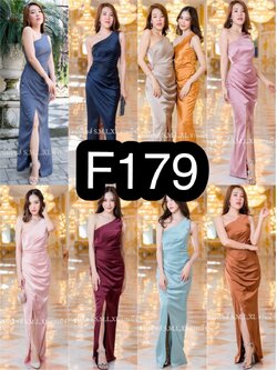 kudapy เดรสยาวใส่ออกงานไหล่เฉียง สีชมพูกลับบัว, กรมท่า ,ชมพู ,ส้มอิฐ ,น้ำตาลอิฐ ,กรมอมเทา ไหล่เบี่ยงจีบข้าง กปยาว เครปซาติน