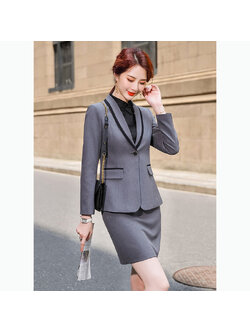 kudapy ชุดสูททำงานผู้หญิงสีเทาแต่งขอบดำพร้อมกระโปรง