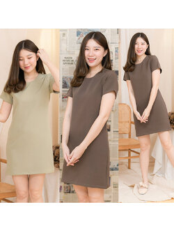 kudapy ชุดเดรสสั้นสีน้ำตาล/สีมัทฉะ คอกลมแขนสั้น เน้นแบบเรียบเบสิค ทรงตรงใส่ง่าย เนื้อผ้าหนานุ่มใส่สบาย