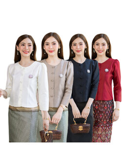 kudapy เสื้อผ้าไหม4เส้น สีน้ำตาล/สีดำ/สีแดง/สีขาว ใส่แล้วขับผิว ดูดีมีออร่า เนื้อผ้าทอสวย เนื้อเบาสบาย ใส่สบายผิว มีลายเส้นในตัว (เฉพาะเสื้อ)