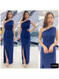 kudapy เดรสยาวสีน้ำเงิน เปิดไหล่ข้าง ผ้าใส่สวยดูดี ออกงานทุกโอกาส