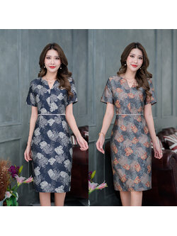 kudapy เดรสสั้นสีกรม/สีส้มเทา ผ้า jacquard ลายสวยมากๆ เนื้อผ้าดีไม่กระด้าง ดีเทลแต่งเอวด้วยลูกปัดสวยๆ มีซับในทั้งชุด ซิปหลัง