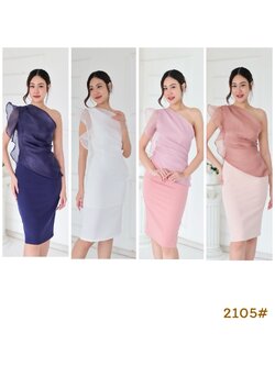 kudapy เดรสออกงานผ้าแก้ว ไหล่เดี่ยว สวยละมุนม เนื้อผ้าแก้ว สวยหวาน มีซับในทั้งตัว