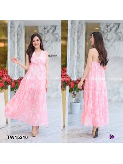 kudapy แม็กซี่เดรสชี่ฟองสายเดี่ยวสีม่วง สีชมพู ไขว้กากบาทหลัง มีซับใน ใส่เที่ยวทะเล