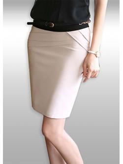 กระโปรงสั้นสีครีม ทรงเอใส่ทำงาน จับจีบเอวตามแบบ ทรงสวยเข้ารูป S M L XL