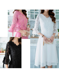 kudapy เดรสสั้นสีชมพู/สีขาว/สีดำ ดีไซน์ช่วงบนเป็นผ้าลูกไม้เนื้อบางเสริมซับในอย่างดีสวยหรูหรา มีดีเทลตกแต่งช่วงเสื้อด้วยลูกไม้หวานๆ