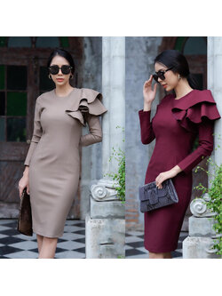 kudapy เดรสออกงานเเขนยาว 5 ส่วน ระบายไหล่จีบดอกกุหลาบสีแดงไวน์/สีครีมน้ำตาล สวยปัง มากคะ ใส่ออกงาน ทำงานได้ เรียบหรูดูเเพง สาวๆ อย่าพลาดกันนะจ๊ะ