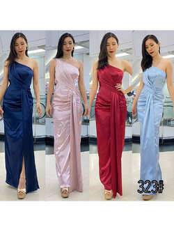 kudapy kudapy เดรสยาวสีกรมท่า/สีชมพู พิงค์โกล์ด/สีแดง/สีฟ้า บ่าเดี่ยว จับเดรปจีบช่วงเอว ทรงกรีกงามๆ จัดเดรปผ้าช่วงเอวทิ้งตัวสวย sexy เรียบหรู ผู้ดีสุดๆ