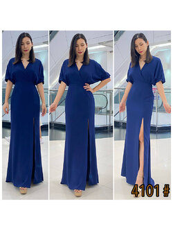 kudapy เดรสยาวสีน้ำเงิน คอวี แขนสั้น ใส่ออกงานสวยดูดีมากๆ