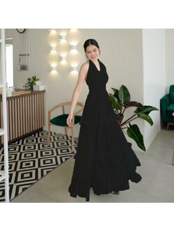 kudapy แม็กซี่เดรสยาวใส่เที่ยวทะเล คอวี แขนกุด แต่งระบาย ดีเมลสวยมาก