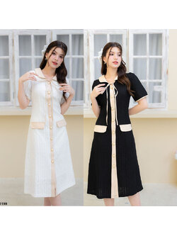 kudapy เดรสยาวสีครีม/สีดำ สไตล์มินิมอล ติดกระดุม ทรงกระสอบ เป็นงานแต่งกระเป๋า พร้อมโบว์ผูกเพิ่มกิมมิคให้ดูน่ารักยิ่งขึ้น