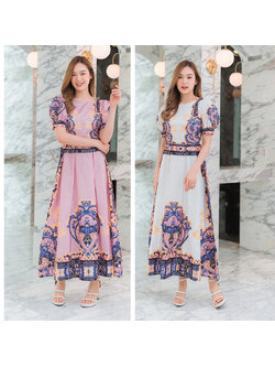 kudapy เดรสยาวสีขาว/สีชมพู แขนตุ๊กตา เนื้อผ้าใส่สบายสวยดูดีมากๆ