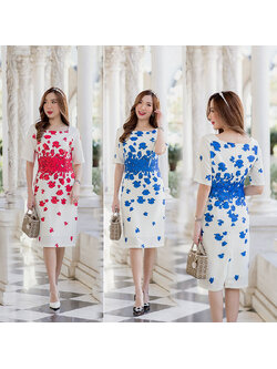 kudapy เดรสสั้นสีขาวดอกแดง/สีขาวดอกน้ำเงิน สไตล์เรียบหรู มาพร้อมดีเทลเก๋ๆคอปาด ตามแบบ เนื้อผ้าพิมลายอย่างดีไม่บางคะ มีซับใน -ชุดมีซิปหลัง