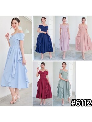 kudapy เดรสสั้น เดรสออกงานสุดพริ้ว เดรสเปิดบ่า ปิดแขน อกโบว์ กระโปรงบานพริ้ว แต่งริ้วด้านข้าง