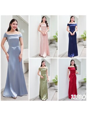 kudapy เดรสผ้าดัชเชสซาตินรุ่นใหม่ค่ะ ดีเทลเปิดบ่า เย็บจีบแขนตุ๊กตา Topทรงคอเซต เอววี