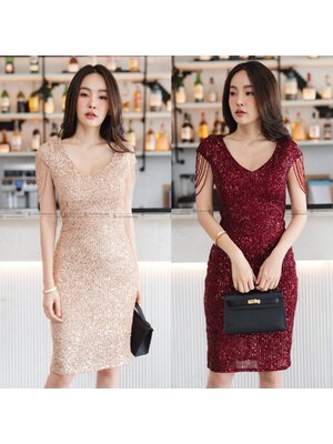 kudapy ชุดเดรสกลิตเตอร์สีโรสโกลด์/สีแดง งานเริ่ดมากกกค่ะ ใช้ซับผ้าวาเลนติโน