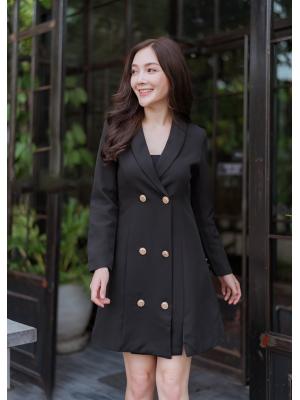 เดรสสั้นทรงสูทสีดำ ดีเทลเปิดหน้าได้ ใส่ทำงาน ใส่เที่ยวได้หมด 2XL