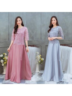 kudapy ชุดราตรียาว แม็กซี่เดรสยาวสีชมพู/สีเทา เดรสราตรีผ้า Satin Valentino สวยหรูด้วยลายลูกไม้ปักกลิตเตอร์วิ้ง เหมาะสำหรับใส่ออกงานมากค่ะ