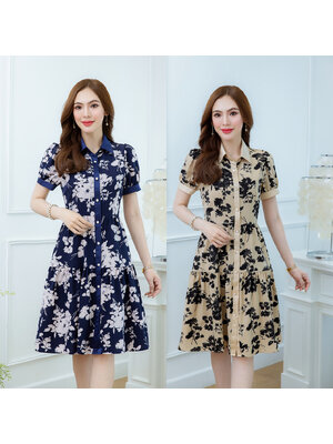 kudapy เดรสคอปกกระดุมหน้า ผ้าลายดอกสวยเด่น แพทเทิร์นสวยเก๋ ใส่ง่ายๆ เป็นชุดเปิดกระดุมด้านหน้า