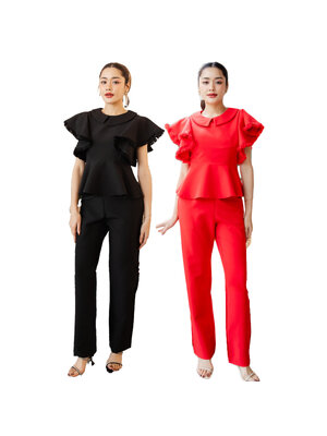 kudapy ชุดเซ็ท 2 ชิ้น สีแดง,สีดำ เสื้อ+กางเกง สวยหรูดูแพงให้ลุค CEO สาวสุดๆเลยคร้า