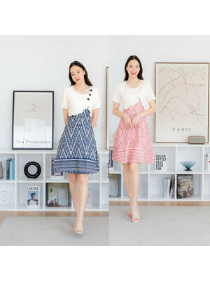 kudapy เดรสกระโปรงลายไทย+กั๊กสีพื้น