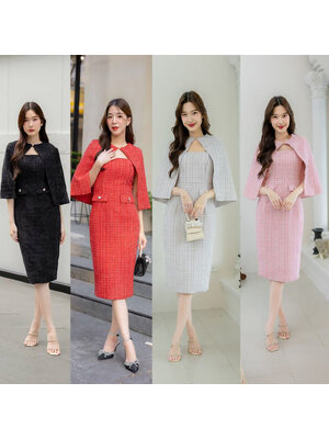 kudapy เดรสสั้น ผ้าทวิต ออกงานพร้อมเสื้อคลุมไหล่ ใส่สวย ดูดี