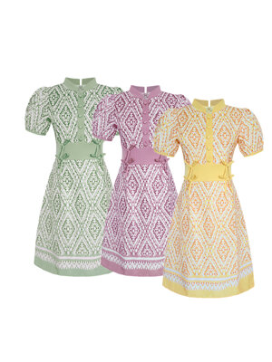 kudapy เดรสแขนตุ๊กตาเอวแต่งโบว์คู่