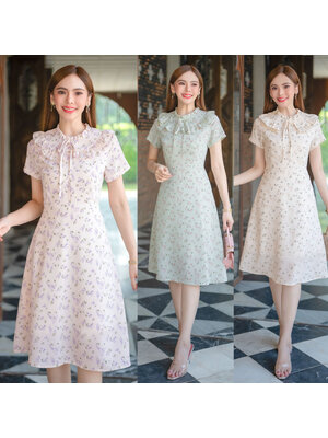 kudapy เดรสสั้นสีชมพูอ่อน/สีเขียวอ่อน/สีครีม เนื้อผ้าชิฟฟ่อนนุ่ม ใส่สบายงานซิปซ่อนหลัง มีซับในให้ในตัว ชุดทรงเอเบาใส่สบายไม่ร้อน