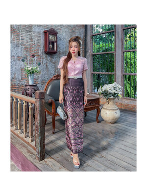 kudapy เสื้อลูกไม้คอหยัก ชายระบายหรูหรา แต่งกระดุมหน้า ชายระบายจับจีบทวิสสุดหรู มีซิปซ่อนหลังแบบถอดได้