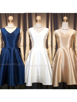 kudapy เดรสสั้นสีขาว/สีทอง/สีกรม คอวี แต่งโบว์หลังยักษ์ มาพร้อมกระเป๋าข้าง กระโปรงฟรีสะโพก ด้านหน้าหวาน ด้านหลังแซ่บ