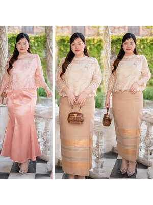 kudapy งานเสื้อลูกไม้คอกลม ปักลูกไม้บุหงาทั้งตัว แขนเป็นทรงบอลลูนเบาๆ เนื้อผ้าใส่สบายไม่คัน (เฉพาะเสื้อ)