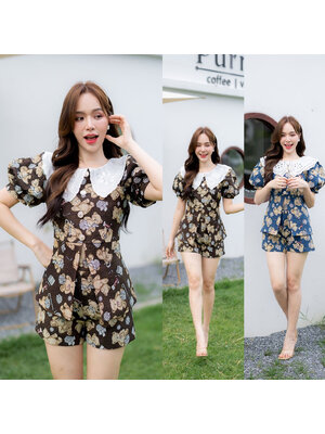 kudapy เซตเสื้อ+กางเกงลายหมีขาสั้น สุดคิ้วท์สุดปังใส่ไปเที่ยว ซิปซ่อนด้านหลัง