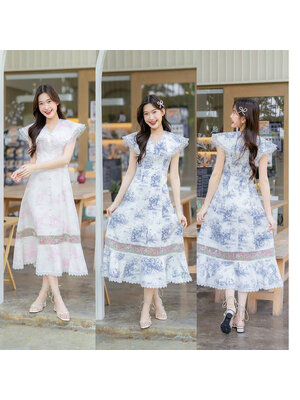 kudapy เดรสยาวคอปกแต่งระบายผ้าลูกไม้ใส่สบายสวยดูดี