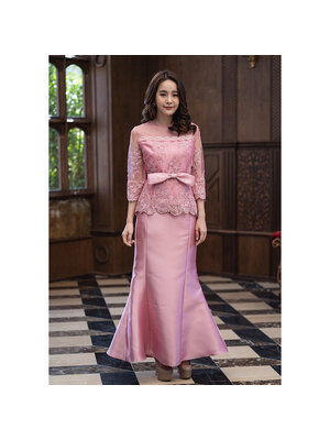 kudapy เซทแยกชิ้นสีชมพู ลูกไม้เสื้อ+กระโปรงยาวหางปลา เสื้อลูกไม้แขนสี่ส่วน มีผ้าคาดเอวแถมฟรีค่ะ