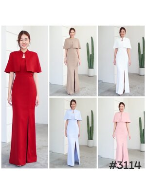 kudapy เดรสยาวตรุษจีนทันสมัย แต่งปกสวย สีขาว,ฟ้า, แดง, น้ำตาล, ชมพู