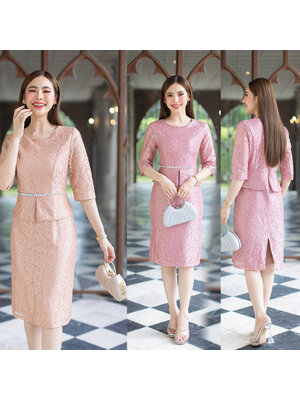 kudapy เดรสสีชมพู /สีโอรส ออกงานสุดหรู ด้านหลังเป็นซิปซ่อน มีซับในทั้งชุด เนื้อผ้าอย่างดี