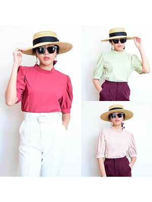 kudapy เสื้อผ้าพื้นเนื้อทรายสีแดง/สีเขียว/สีชมพูกะปิ คุณภาพขึ้นห้าง ออกแบบน่ารักด้วยงานกระดุมหลัง เพิ่มความน่ารักด้วยแขนตุ๊กตา